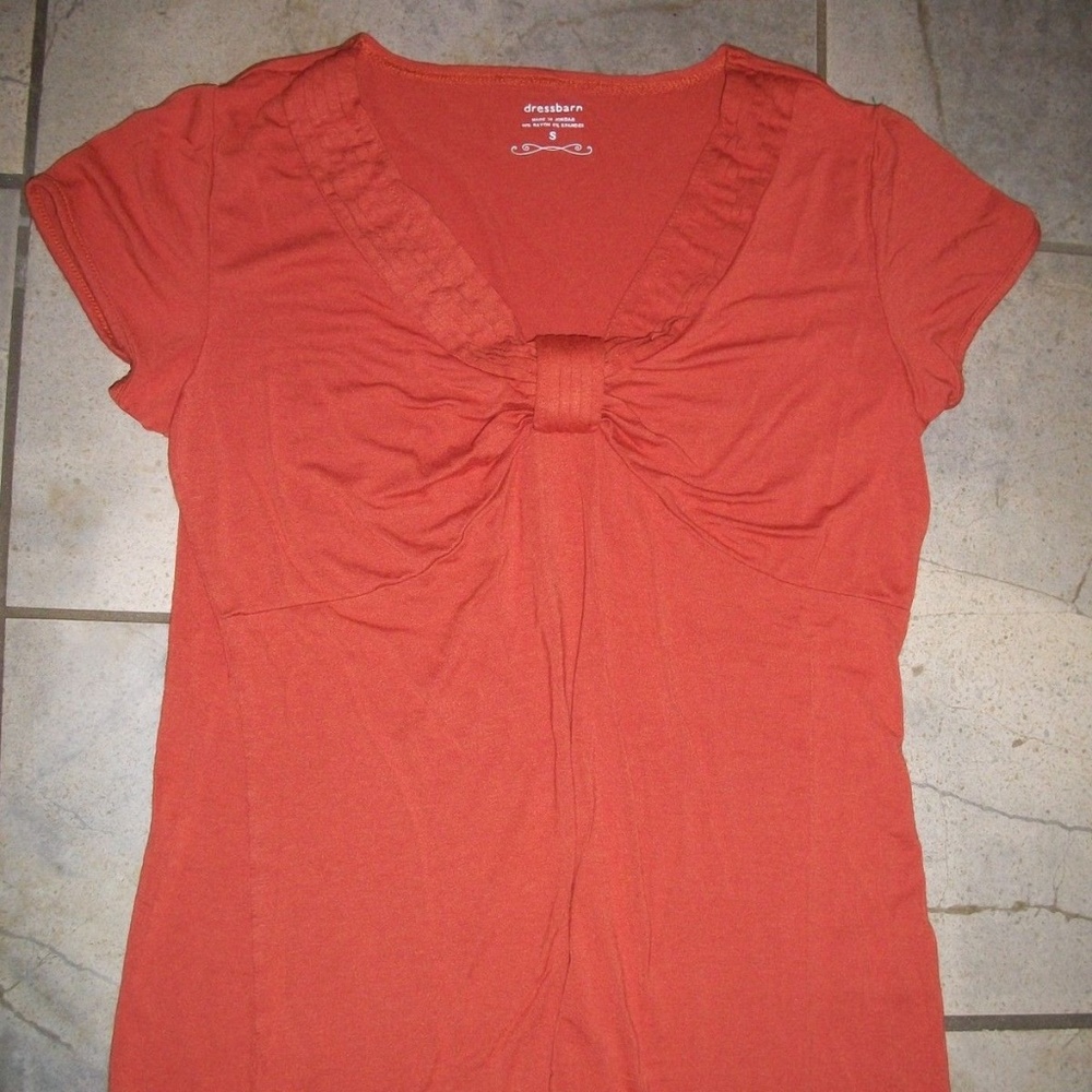 Dressbarn Orange V Neck Empire Rayon Top Blouse S